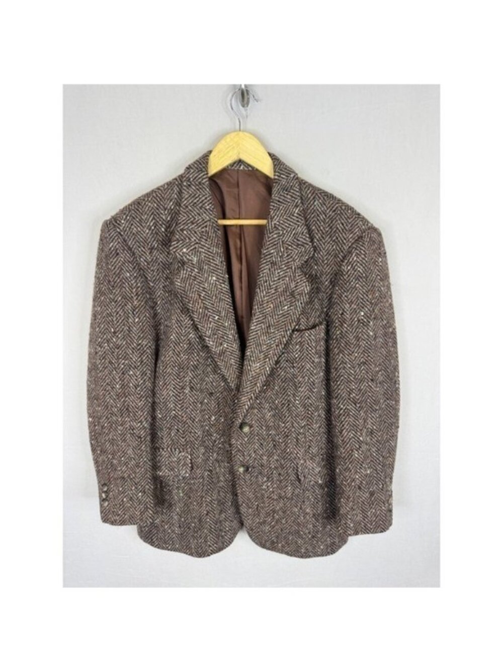 Vintage Agnello Italy Merino s100 Wool Men 42 Herringbone Blazer Brown